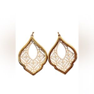 Filigreed Earrings White/Gold plated Costume Jewelry hook backs Boho inspired